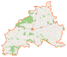 Mapa konturowa powiatu zwoleńskiego, w centrum znajduje się punkt z opisem „Jedlanka”