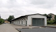 Radebeul Ost station: old goods shed; goods hall from the other side, entrance gate