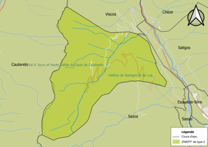 Carte des ZNIEFF de type 2 sur la commune.