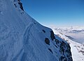 Die ausgesetzte Schlüsselstelle am Normalanstieg am Sporasattel im Winter