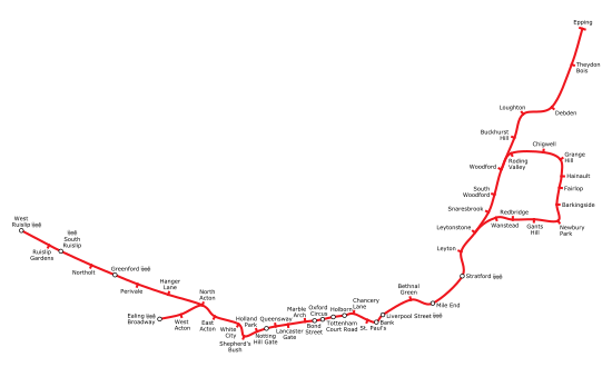 Kart over Central-linjen