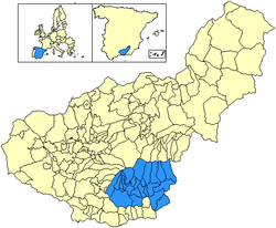 Situació de la comarca de l'Alpujarra Granadina a la província de Granada