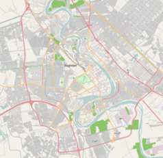 Mapa konturowa Bagdadu, po prawej znajduje się punkt z opisem „Katedra Zbawienia NMP w Bagdadzie”