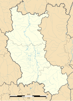 Mapa konturowa Loary, u góry po lewej znajduje się punkt z opisem „Ambierle”