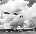 Brewster Buffalo aircraft of No. 21 Squadron flying over RAF Sembawang.