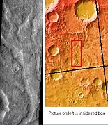 Tader Valles, as seen by THEMIS. Smooth material in channels may be a mantle in the form of dirty snow.