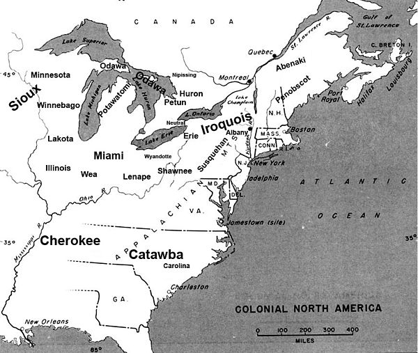 Map showing the approximate location of major tribes and settlements around 1648[1]