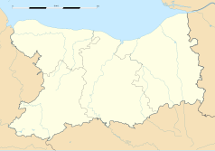 Mapa konturowa Calvados, na dole znajduje się punkt z opisem „Le Mesnil-Villement”