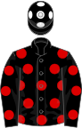 Black, red spots, black cap, white spots