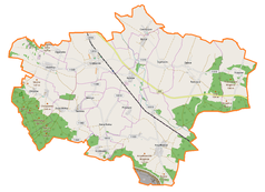 Mapa konturowa gminy Grębocice, na dole nieco na prawo znajduje się punkt z opisem „Kościół św. Marii Magdaleny”