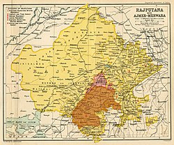 The Udaipur State in 1909 within the Rajputana Agency