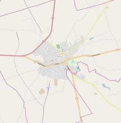 Mapa konturowa Lubawy, w centrum znajduje się punkt z opisem „Zamek biskupów chełmińskich w Lubawie”