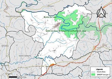 Carte des ZNIEFF de type 1 sur la commune.