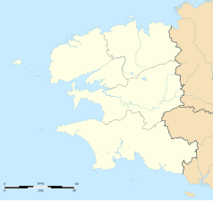 Mapa konturowa Finistère, blisko centrum na prawo znajduje się punkt z opisem „Brennilis”