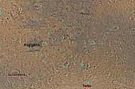 Map of Iapygia quadrangle with major craters.