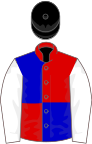 Red and blue (quartered), white sleeves, black cap