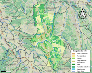 Carte en couleurs présentant l'occupation des sols.