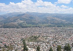 Aerial view of Cajamarca, with Santa Appollonia hill in foreground