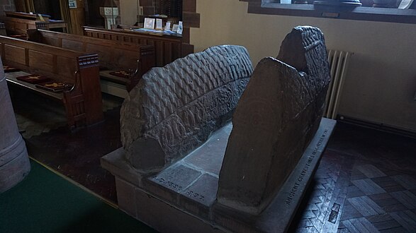 The hogback stones at St Mary's Church in Gosforth.