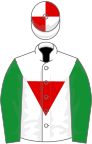 White, red inverted triangle, quartered cap, green sleeves