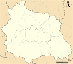 Mapa konturowa Puy-de-Dôme, po lewej nieco na dole znajduje się punkt z opisem „Bourboule”