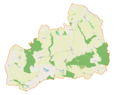 Mapa konturowa gminy Rychliki, po prawej znajduje się punkt z opisem „Pałac w Barzynie”