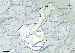 Carte en couleur présentant le réseau hydrographique de la commune