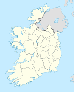 Mapa konturowa Irlandii, po prawej nieco na dole znajduje się punkt z opisem „Coolafancy”