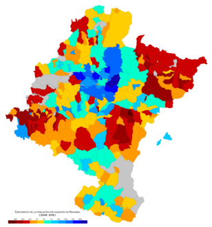 Crecimiento de la población por municipio entre 2008 y 2018.