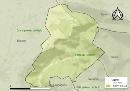 Carte des ZNIEFF de type 2 sur la commune.