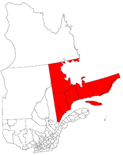 Map o Côte-Nord in relation tae Quebec.