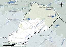 Carte en couleur présentant le réseau hydrographique de la commune