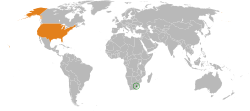 Map indicating locations of Lesotho and USA