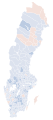 Map showing the voting shifts from the 1973 to the 1976 election. Darker blue indicates a municipality voted more towards the parties that formed the centre-right bloc. Darker red indicates a municipality voted more towards the parties that form the left-wing bloc.