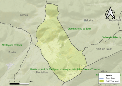 Carte des ZNIEFF de type 2 sur la commune.