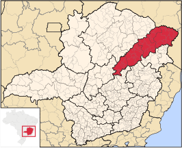 Ligging van de Braziliaanse mesoregio Jequitinhonha in Minas Gerais