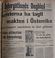 Nyheten om Anschluss omtalt i en svensk lokalavis 12. marts 1938