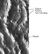 Sulci in Amazonis, as seen by THEMIS. "Sulci" in Mars geography language means a furrow, like a furrow on a brain's surface. This Sulci came from the basal scarp of Olympus Mons.