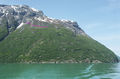 Åkernes, Me-Åkerneset headland, the farm in the lower part to the left in the hillside. The pink line identifies the Åkernes crevice.