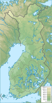 Mapa konturowa Finlandii, blisko dolnej krawiędzi po prawej znajduje się punkt z opisem „Zatoka Wyborska”