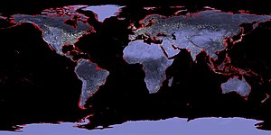 A map showing major SLR impact in south-east Asia, Northern Europe and the East Coast of the US