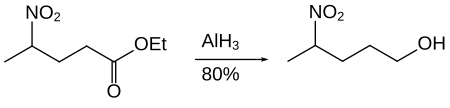 Reductie van een ester met aluminiumhydride.