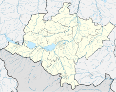 Mapa konturowa powiatu nyskiego, po prawej znajduje się punkt z opisem „Myszowice”