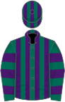 Dark green and purple stripes, hooped sleeves, striped cap