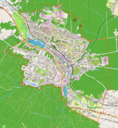 Mapa konturowa Starachowic, u góry znajduje się punkt z opisem „Specjalna Strefa Ekonomiczna "Starachowice" S.A.”