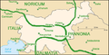 Image 25Map of Slovenia with ancient Roman provinces and cities (as of 100 A.D.) in green and present-day frontiers in grey. (from History of Slovenia)