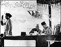 Chaudhari Khaliquzzaman (left) seconding the 1940 Lahore Resolution of the All-India Muslim League with Jinnah (right) presiding, and Liaquat Ali Khan centre.