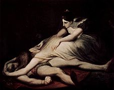 "Krimilda chora o cadáver de Sigfrido". Johann Heinrich Füssli, 1817