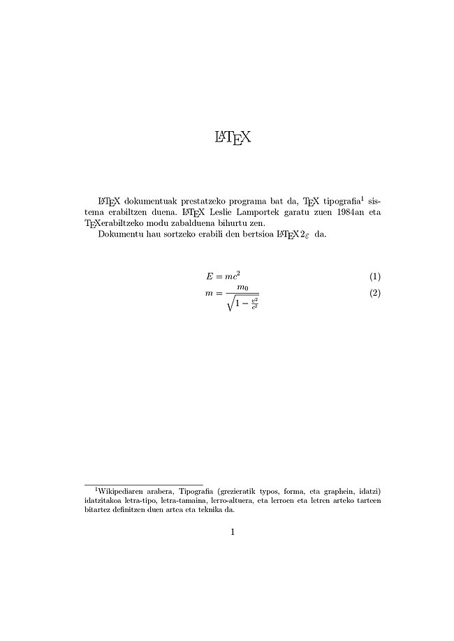 LaTeX erabiliz sortutako dokumentu baten adibidea.