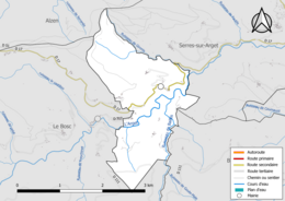 Carte en couleur présentant le réseau hydrographique de la commune